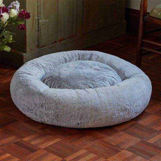 Grey Fur Calming Bean Dog Bed