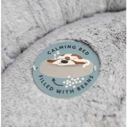 Grey Fur Calming Bean Dog Bed
