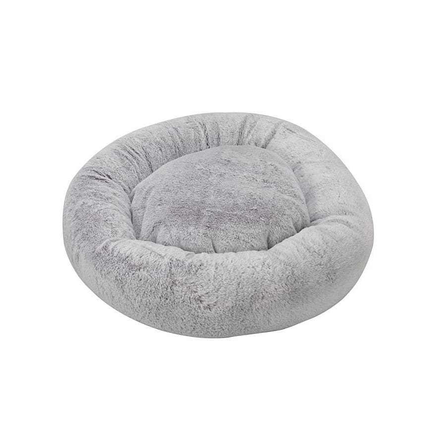 Grey Fur Calming Bean Dog Bed